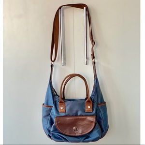 LANCEL PARIS Nylon Canvas & Brown Leather Bag.